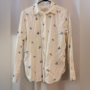 LOFT White Floral Embroidered Linen Blend Shirt Women’s Medium